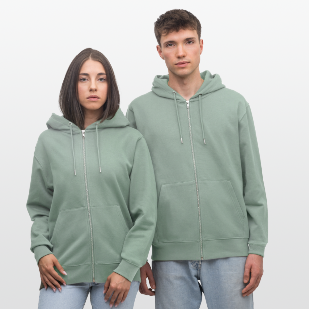 Stanley/Stella CULTIVATOR unisex vetoketjullinen luomuhuppari - vaalea harmaanvihreä
