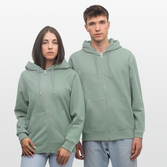 Stanley/Stella CULTIVATOR unisex vetoketjullinen luomuhuppari - vaalea harmaanvihreä